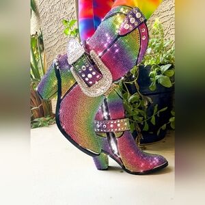 Dollskill Club Exx Multicolor Rainbow Rhinestone Womens Cowboy Boots Sheriff